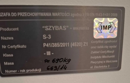 kasa pancerna Szybas, 690kg, III klasa
